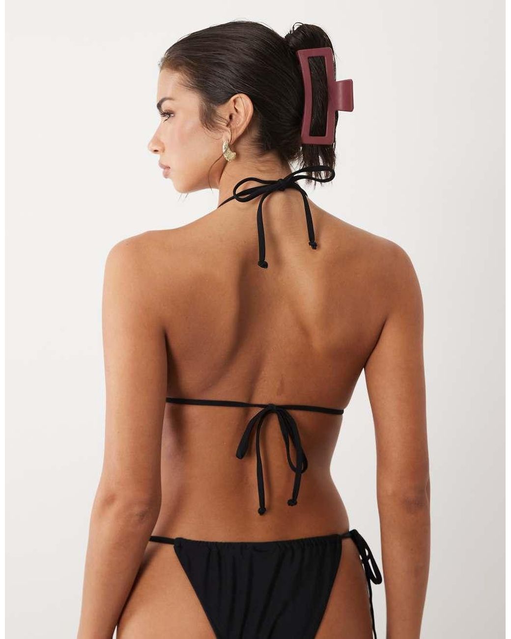The Frolic Black Exclusive Stud Detail Triangle Bikini Top Co-Ord