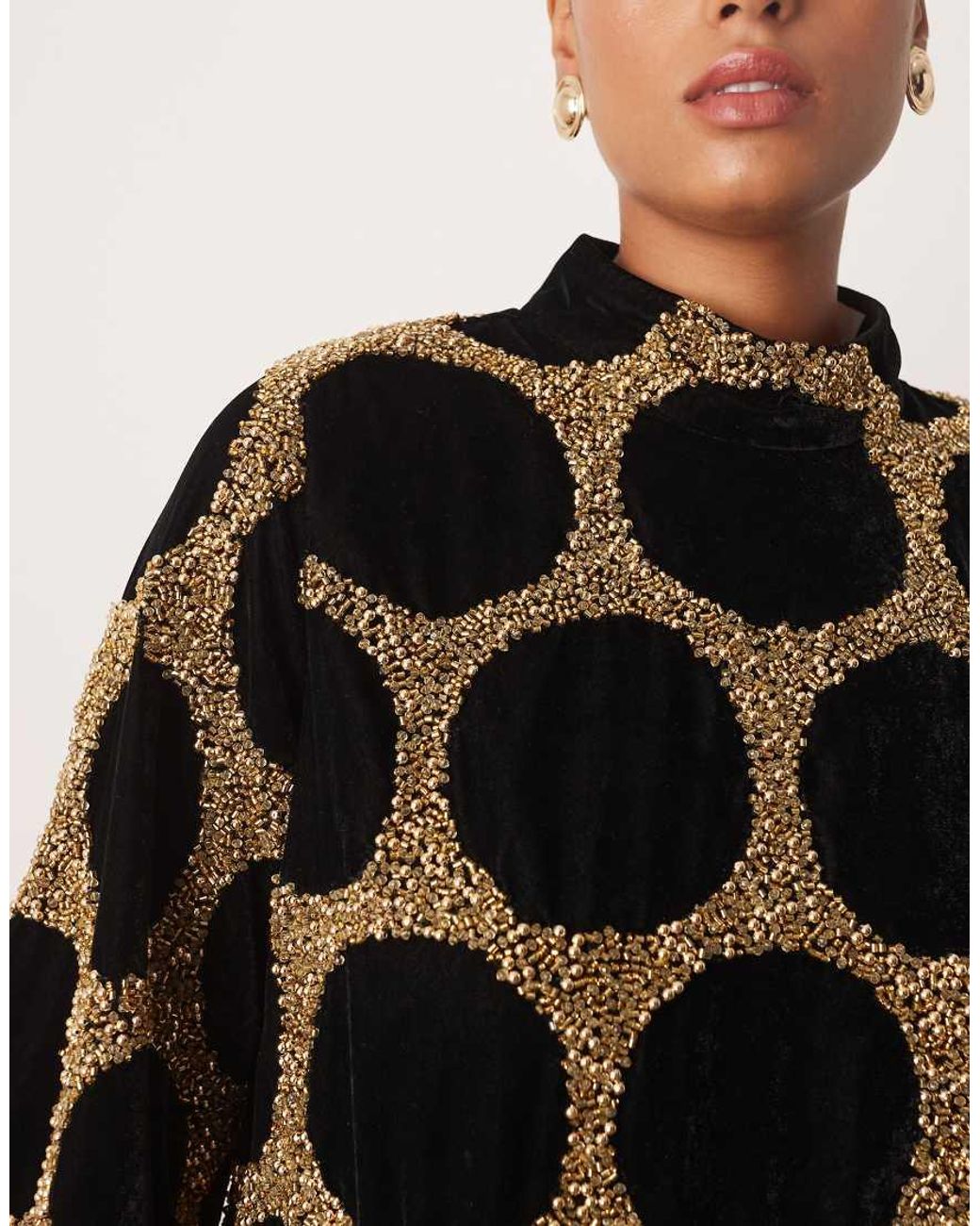 ARRANGE Black Curve Embellished Spot Long Sleeve Mini Dress