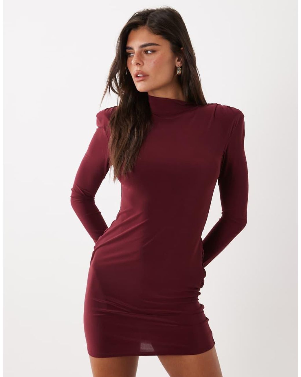 ASOS Red Bodycon Shoulder Mini Slinky Dress With Draped Back Detail