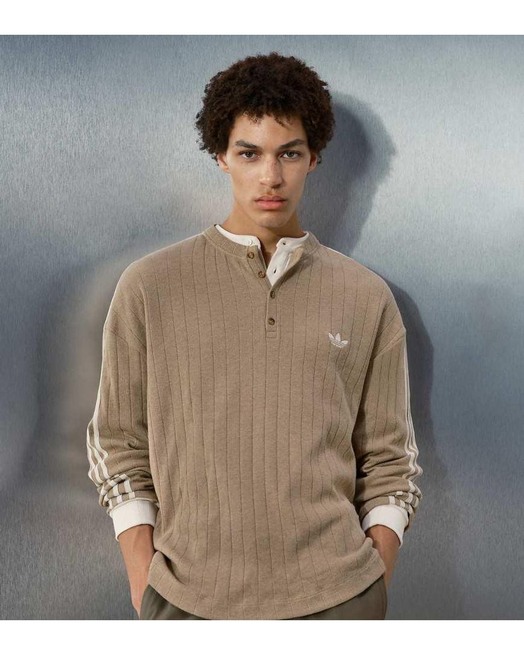 adidas Originals x ASOS Brown Oversized Long Sleeve T-Shirt With Henley Neck for men