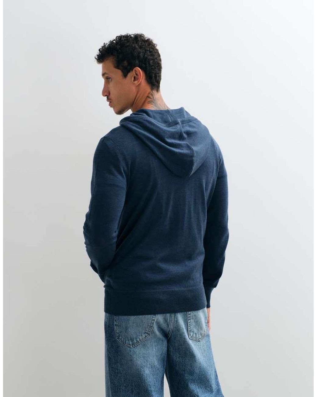 AllSaints Blue Mode Merino Logo Zip Through Knit Hoodie for men
