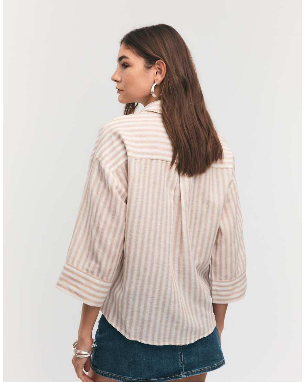 Stradivarius White Linen-effect Kimono Sleeve Shirt