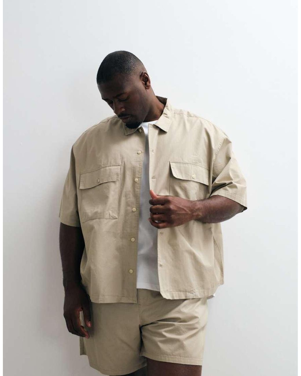 ASOS Natural Boxy Oversized Cotton Twill Shirt for men