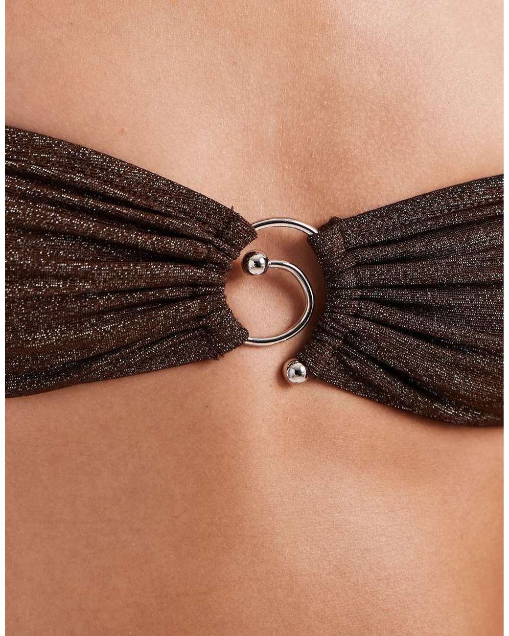 Motel Brown Sorawa Co-ord Spiral Bead Bandeau Bikini Top
