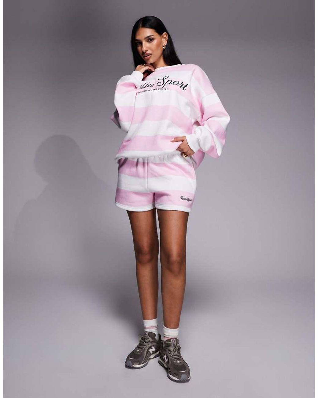 Kaiia Purple Cotton Rich Embroidered Logo Sweat Shorts Co-ord