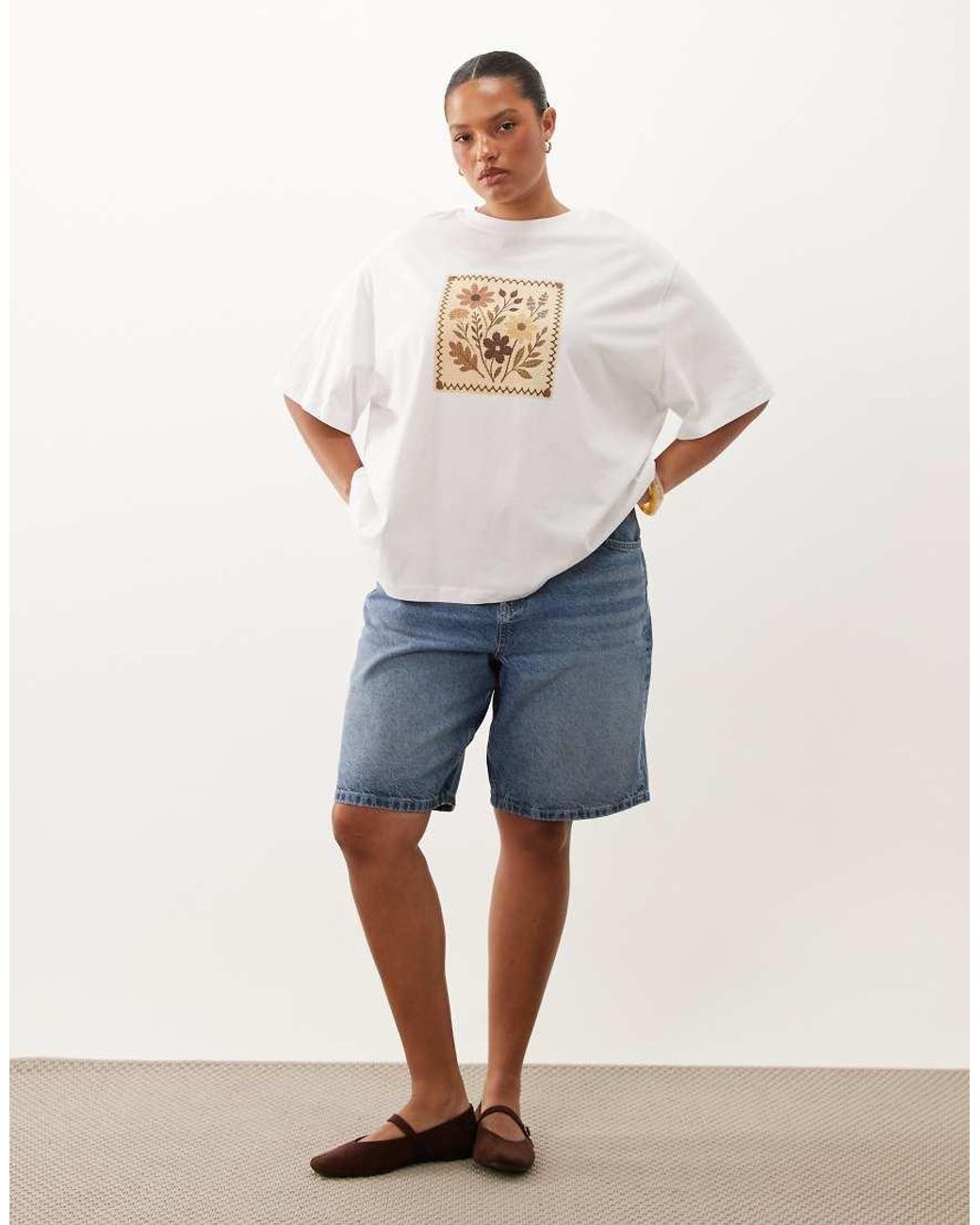 ASOS White Asos Design Curve Oversized Flower Crochet Graphic Top