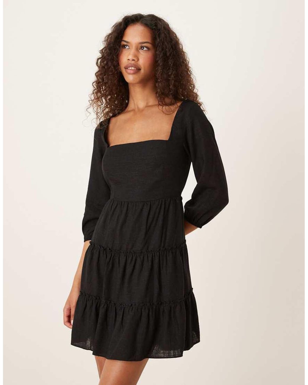 Glamorous Black Square Neck Tie Back Mini Dress