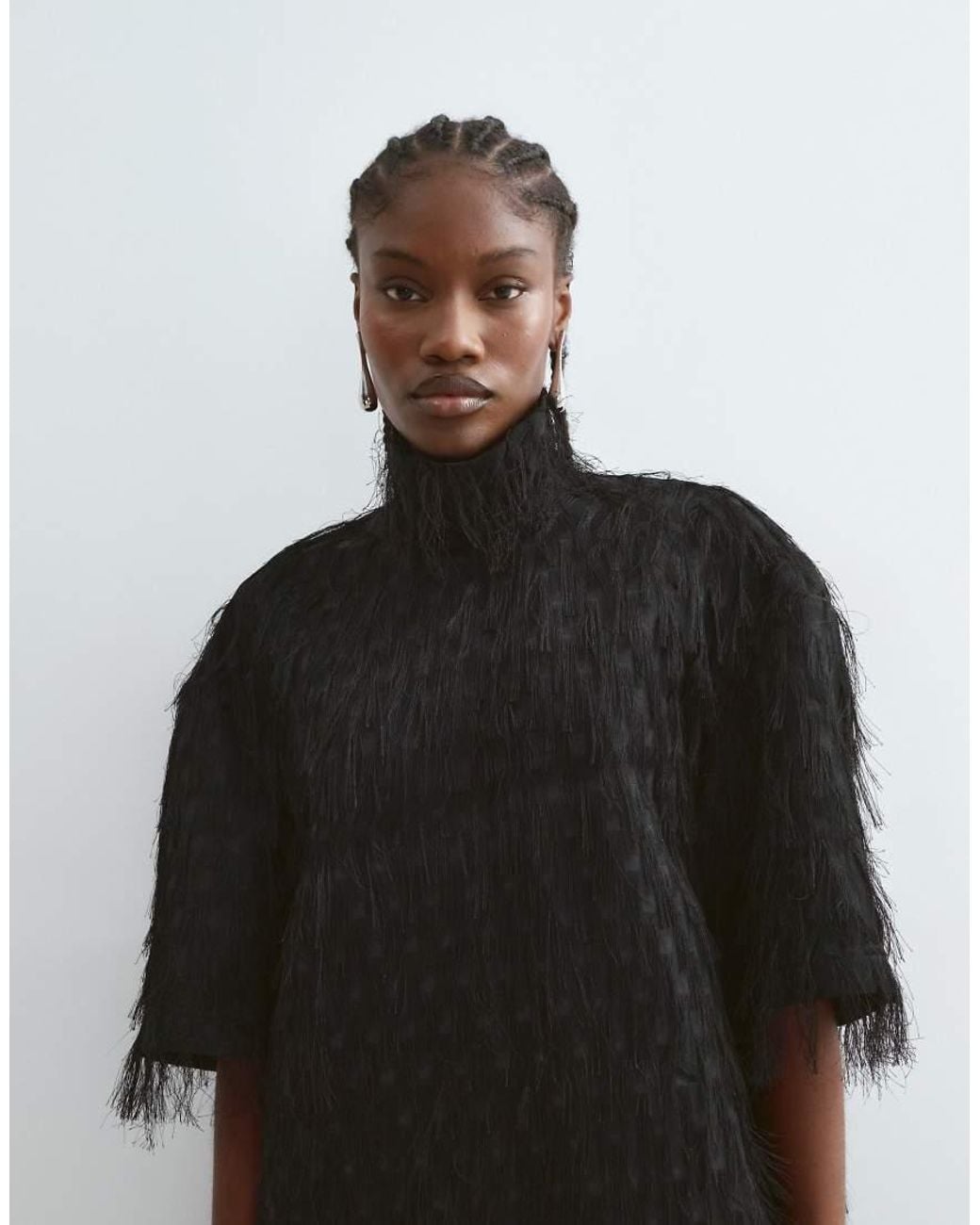 ARRANGE Black All Over Fringe T-shirt Sleeve Mini Dress