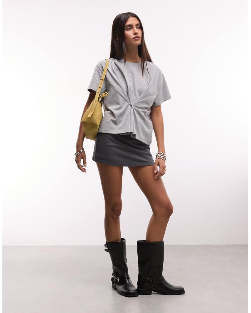 Collusion Gray Short Sleeve Button-front Top