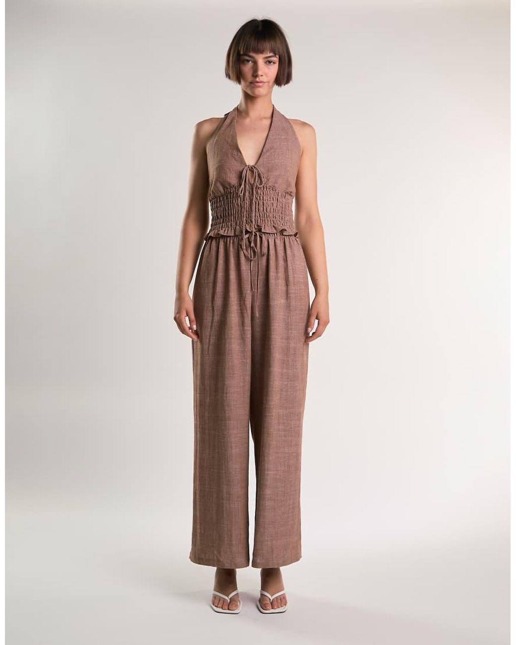 Glamorous Brown Smocked Halter Top