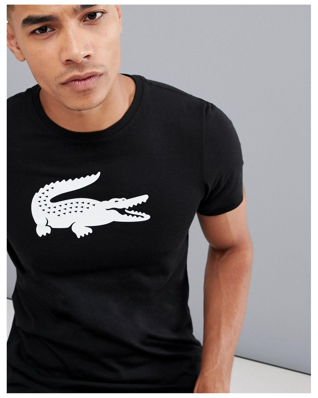 Lacoste Sport Large Croc Logo T-shirt in Black for Men | Lyst