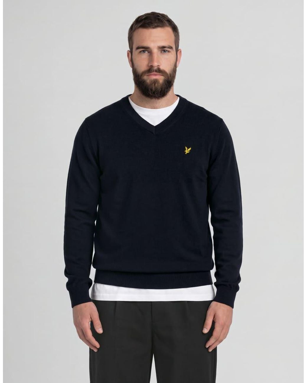 Lyle & Scott Blue Mid Knits Cotton Merino V Neck Jumper for men