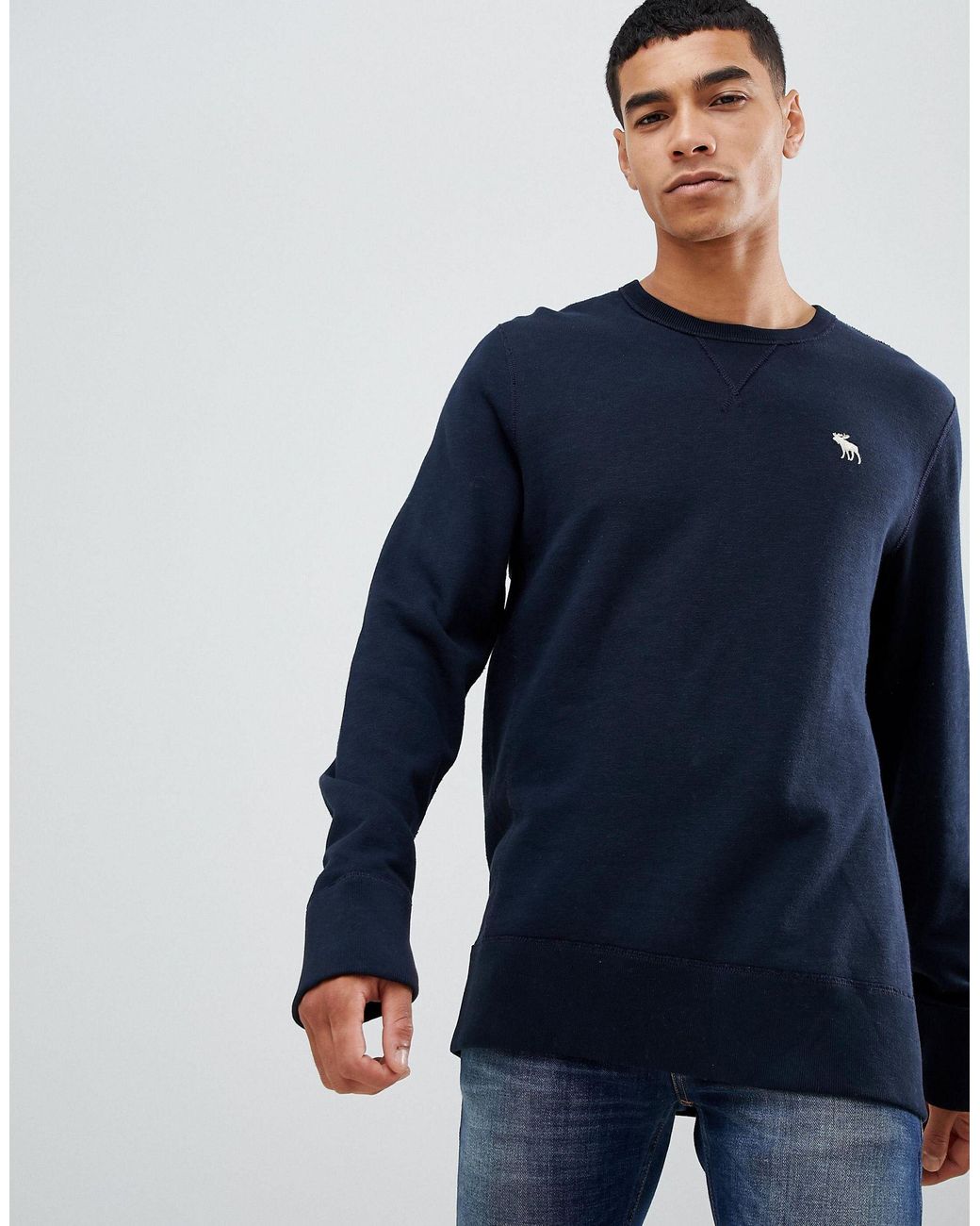 Abercrombie & Fitch Icon Logo Print Crew Neck Sweatshirt in Blue for ...