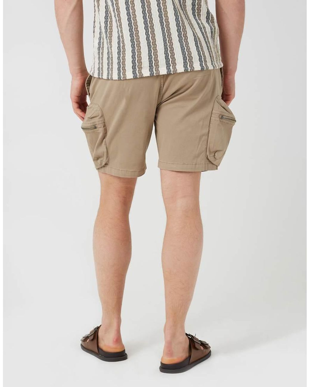 Brave Soul Natural Cotton Twill Chino Cargo Shorts for men