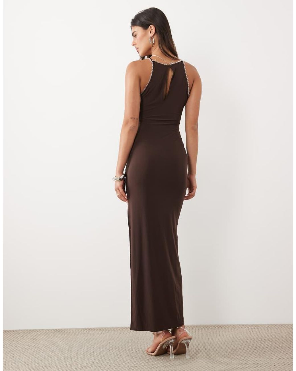 ASOS Brown Racer Maxi Dress With Trim Detail