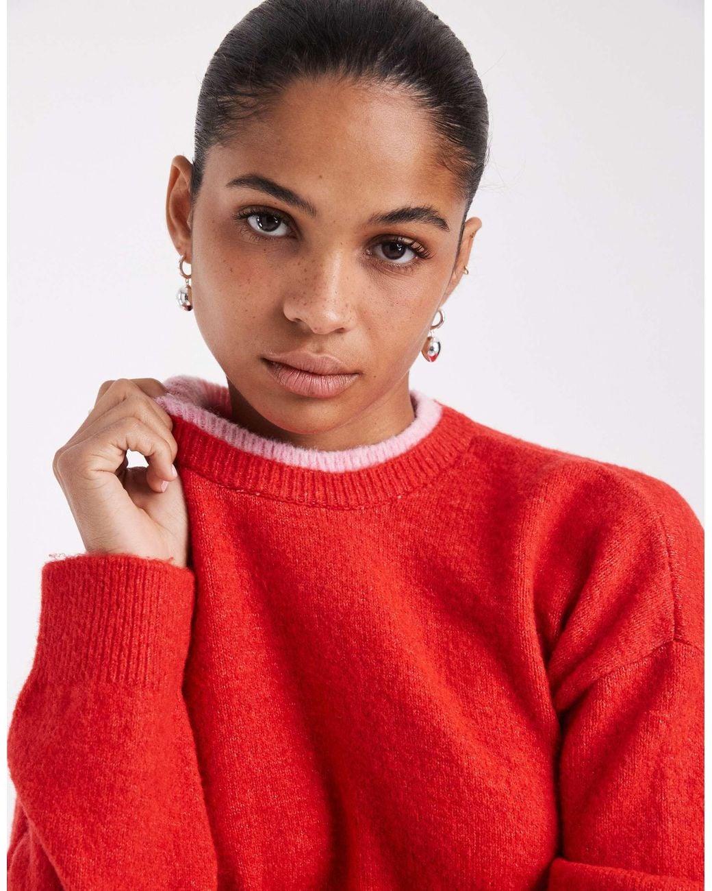 ASOS Red Knitted Crew Neck Jumper