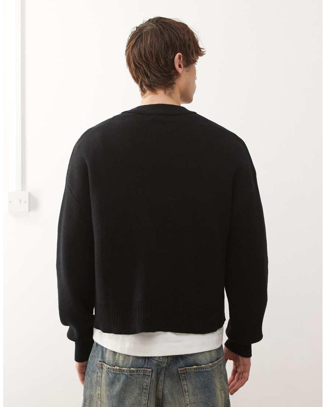 Weekday Black Boxy Fit Knitted Jumper for men