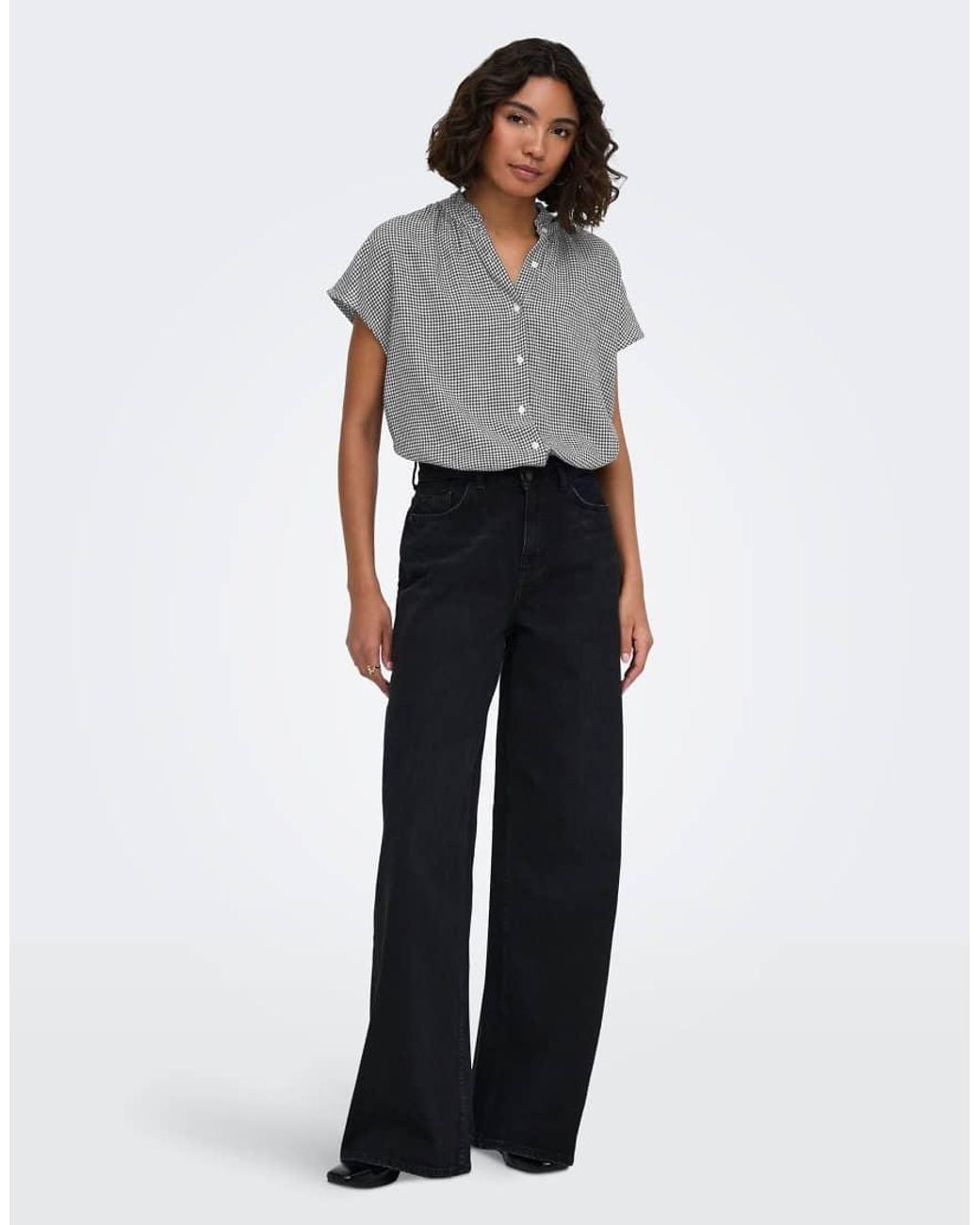 ONLY Gray Sitala China Collar Short Sleeve Top
