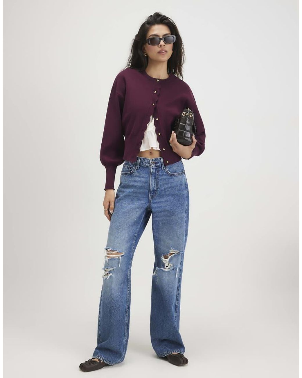 River Island Purple Scallop Detail Knit Cardigan