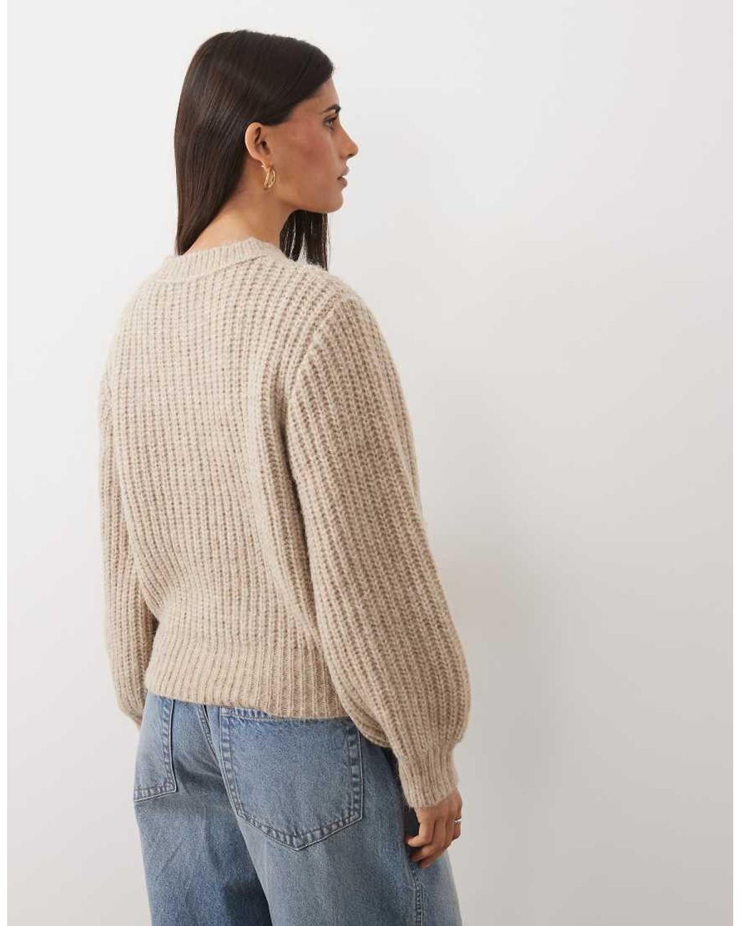 ASOS Brown Fisherman Rib Waisted Cardigan With Wool