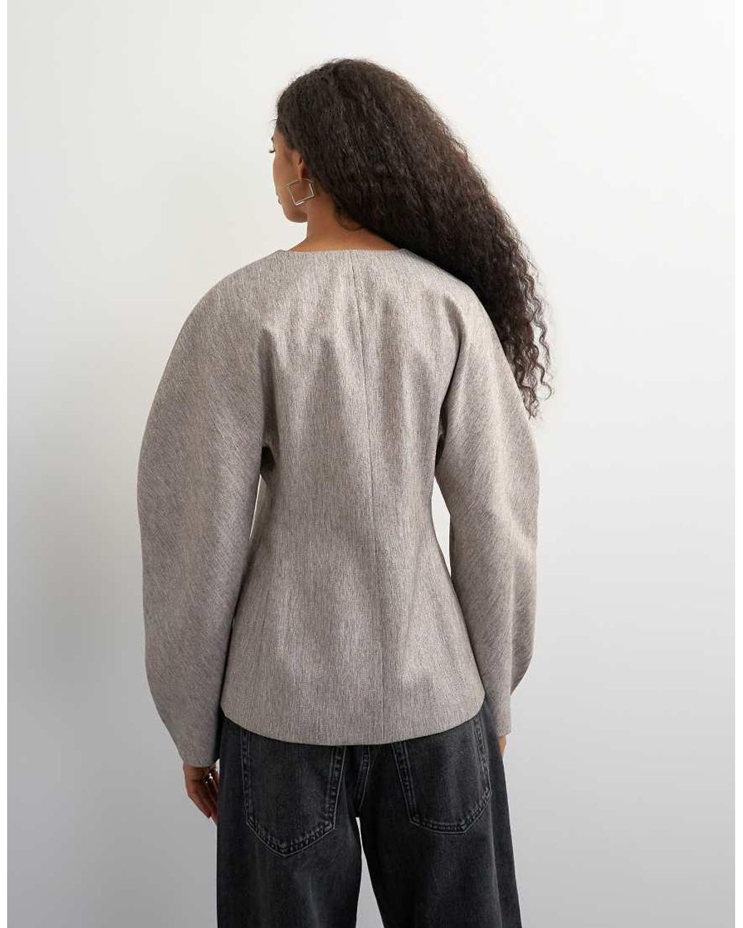 TOPSHOP Gray Co Ord Ovoid Sleeve Collarless Blazer