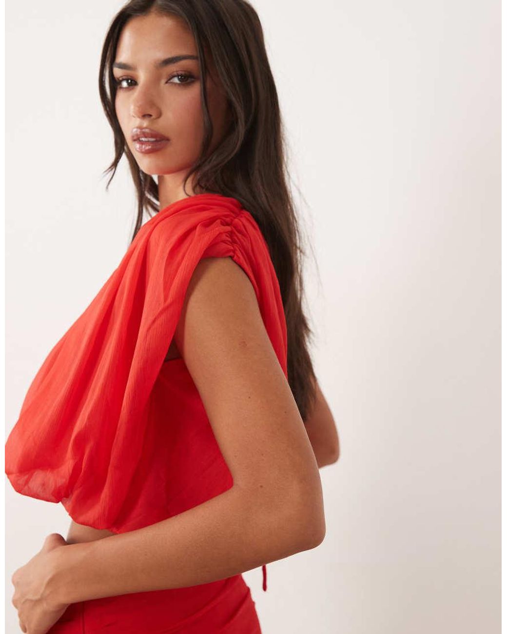 ASOS Red Chiffon Pleat Detail Co-ord Blouse