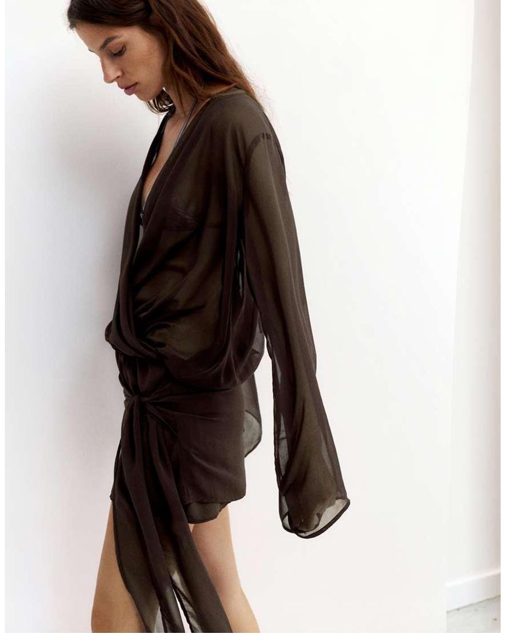 Pull&Bear Brown Draped Wrap Dress