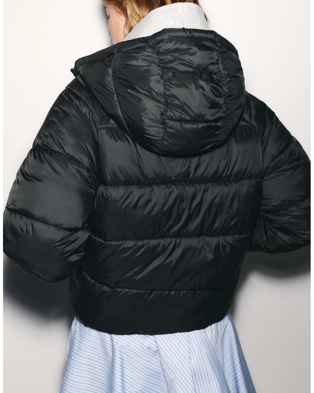 Pull&Bear Black Hooded Puffer Jacket