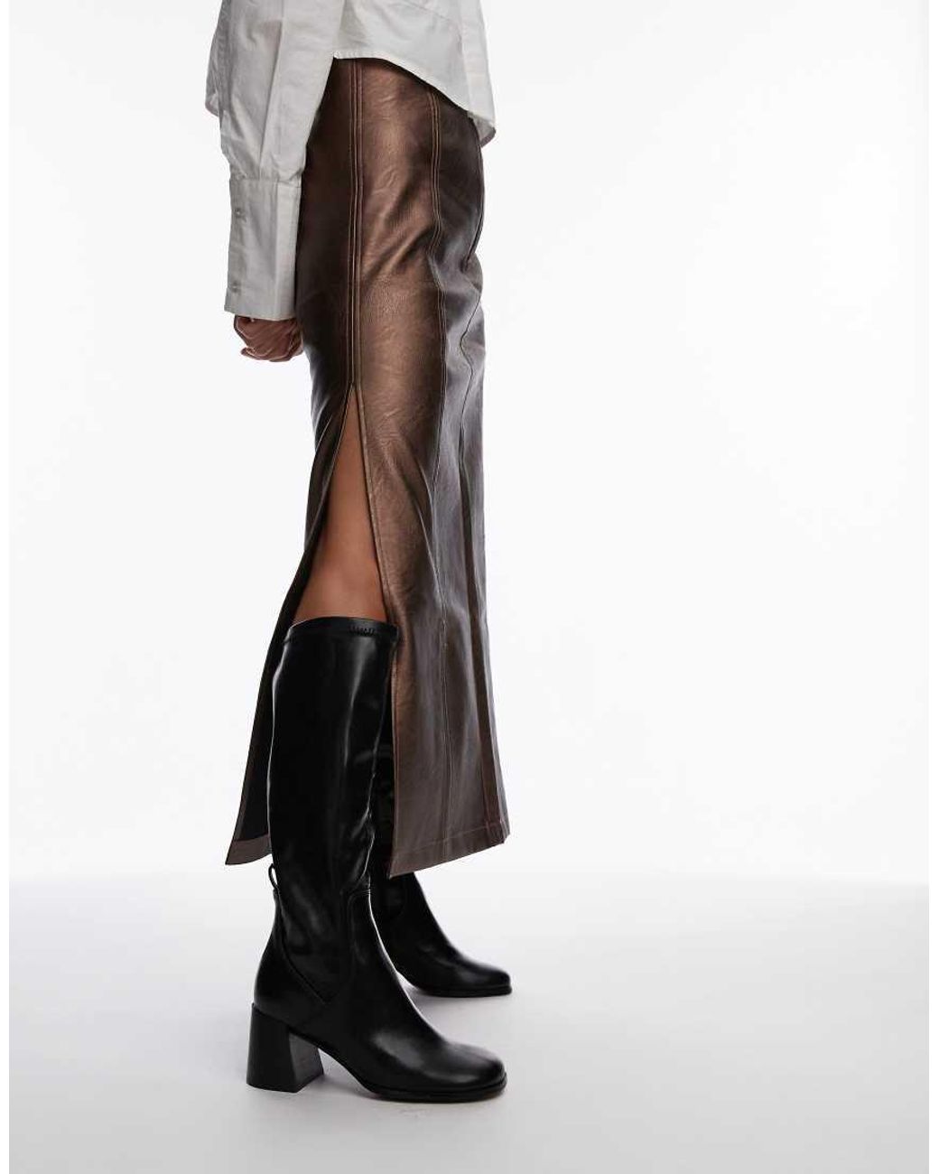 TOPSHOP Black Ren Knee High Heeled Boots