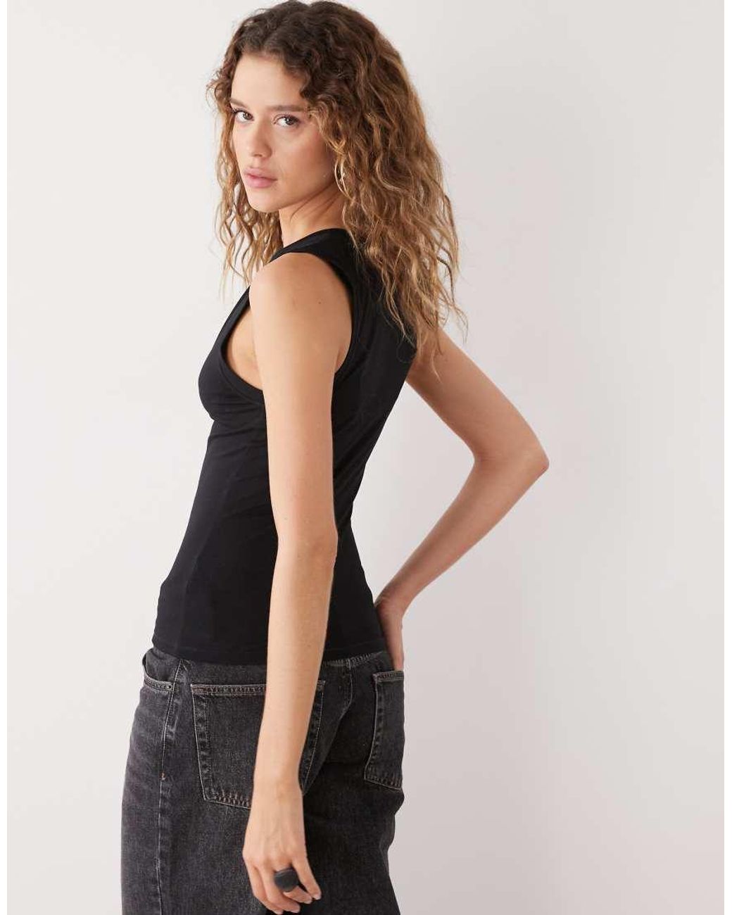 Weekday Black Tank Top With V Neck Notch Detail