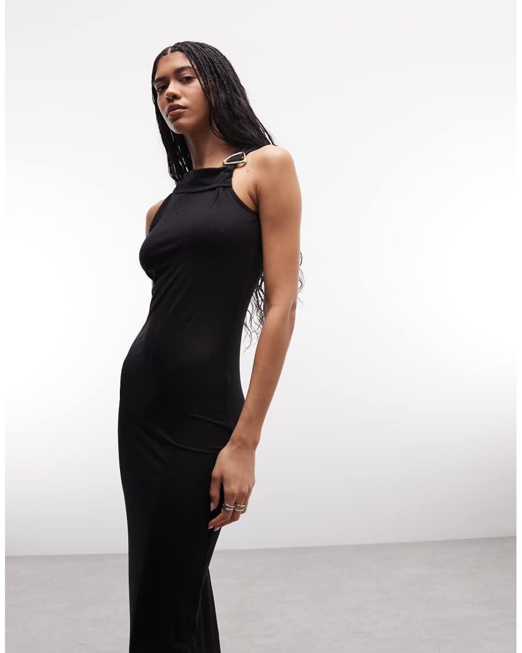 Barbour Natural Cinzia Drape Neck Hardware Midi Dress