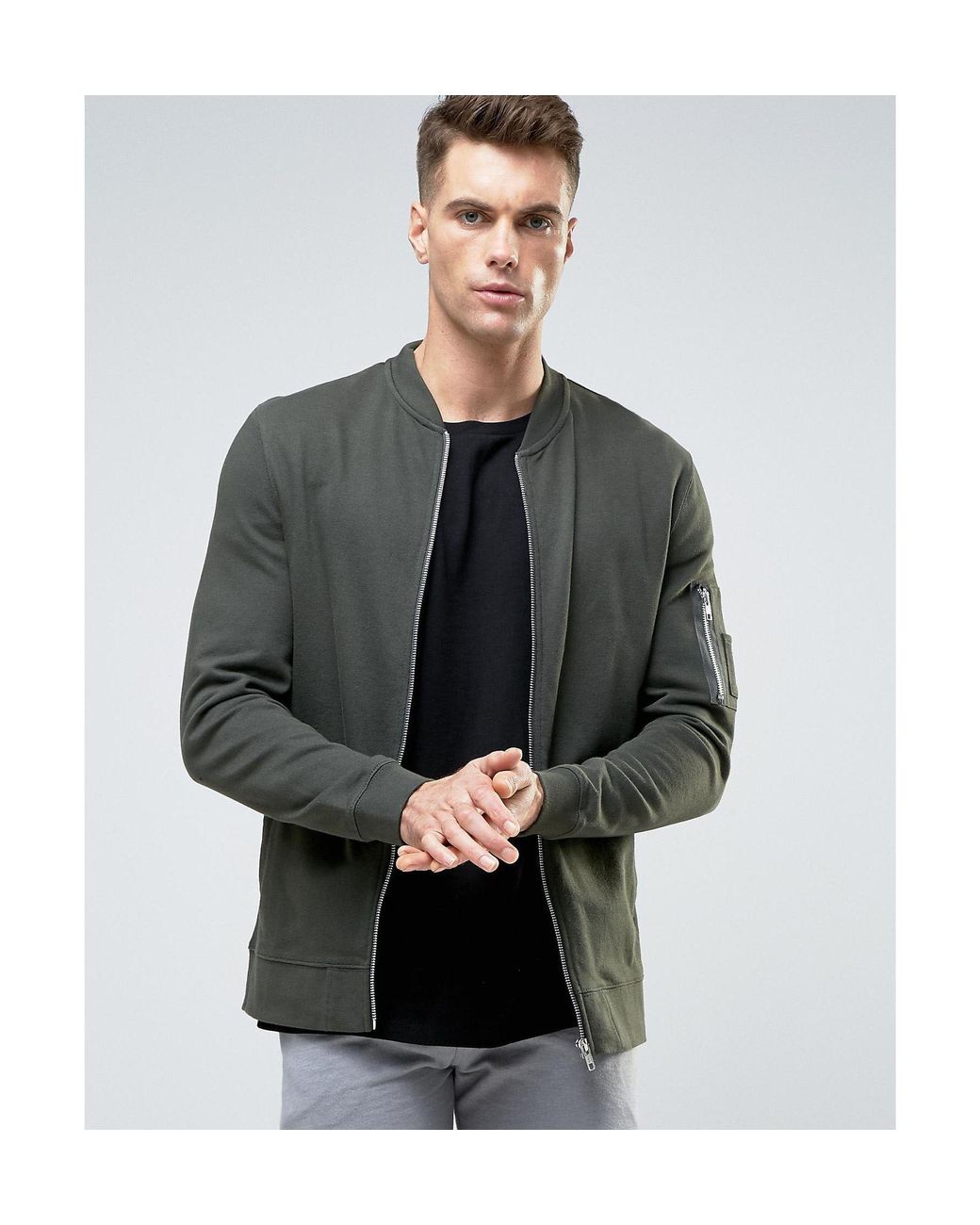 ASOS Ma1 Jersey Bomber Jacket In Khaki Green for Men Lyst