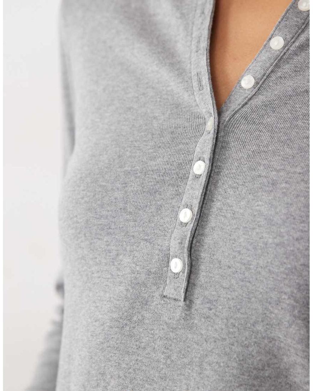 Abercrombie & Fitch Gray Ribbed Long Sleeve Crew Neck Henley Top
