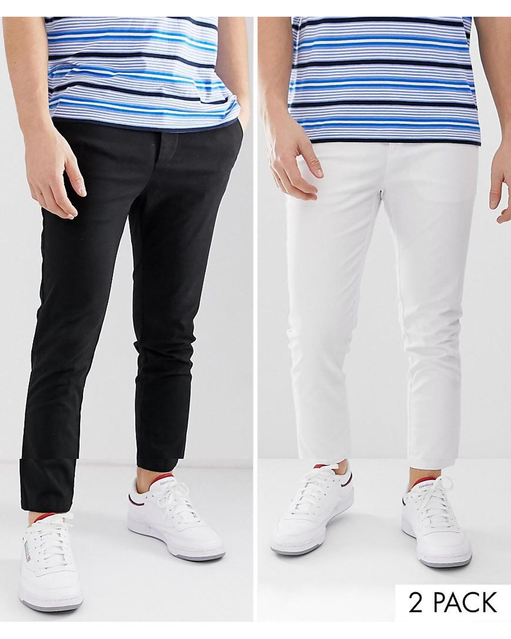 ASOS Cotton 2 Pack Skinny Ankle Grazer Chinos In Black & White Save for Men - Lyst