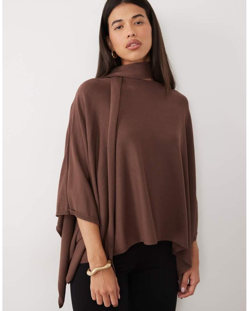 Pretty Lavish Brown Light Knit Scarf Cape Jumper