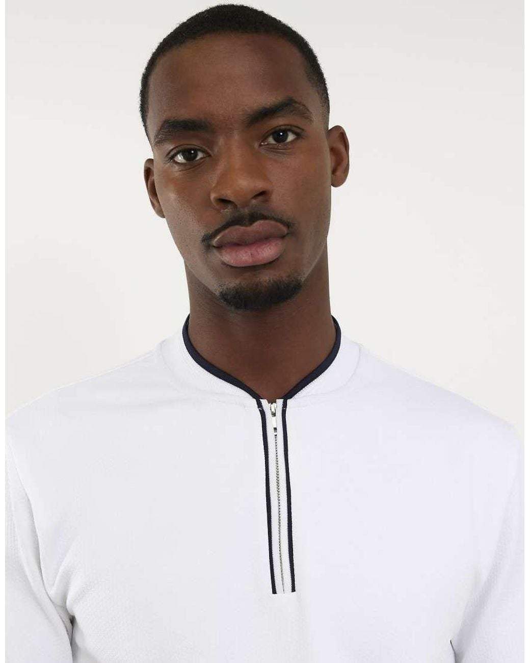 River Island White Slim Fit Tipped Baseball Polo Shirt for men