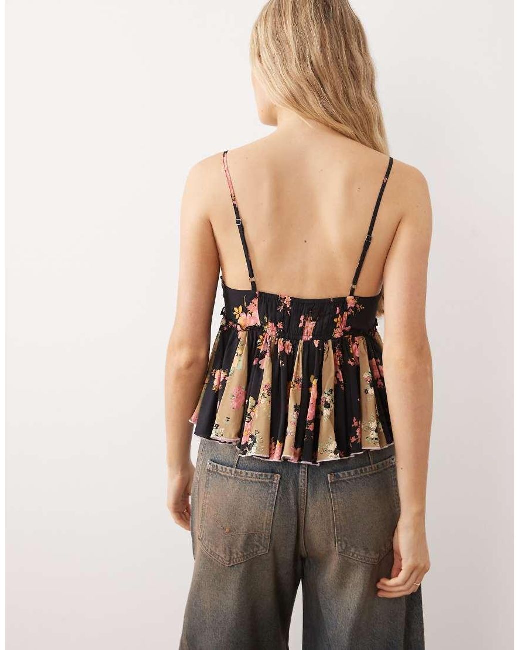 Free People Black V-neck Peplum Cami Top