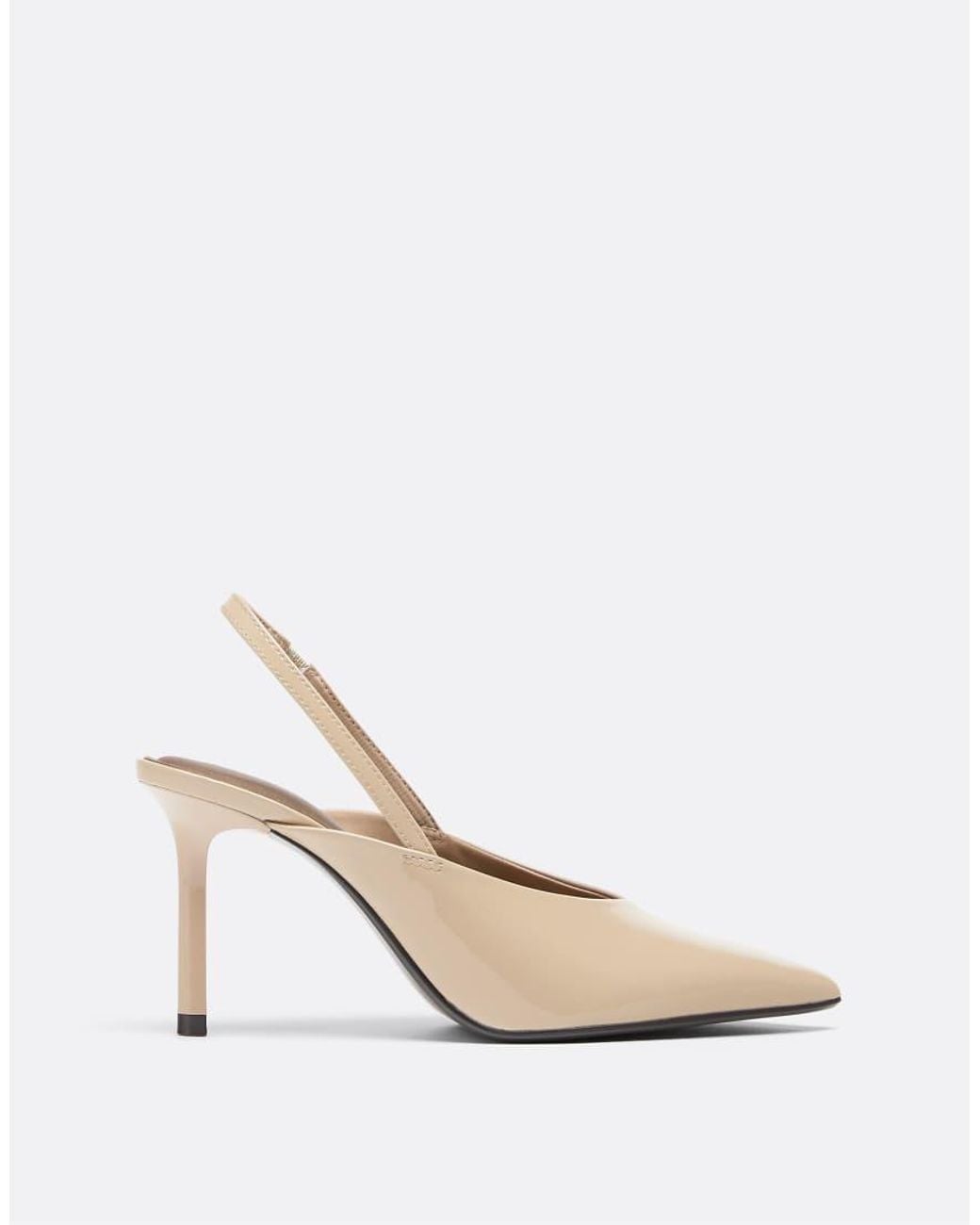 Stradivarius White Slingback V-Neck Heels