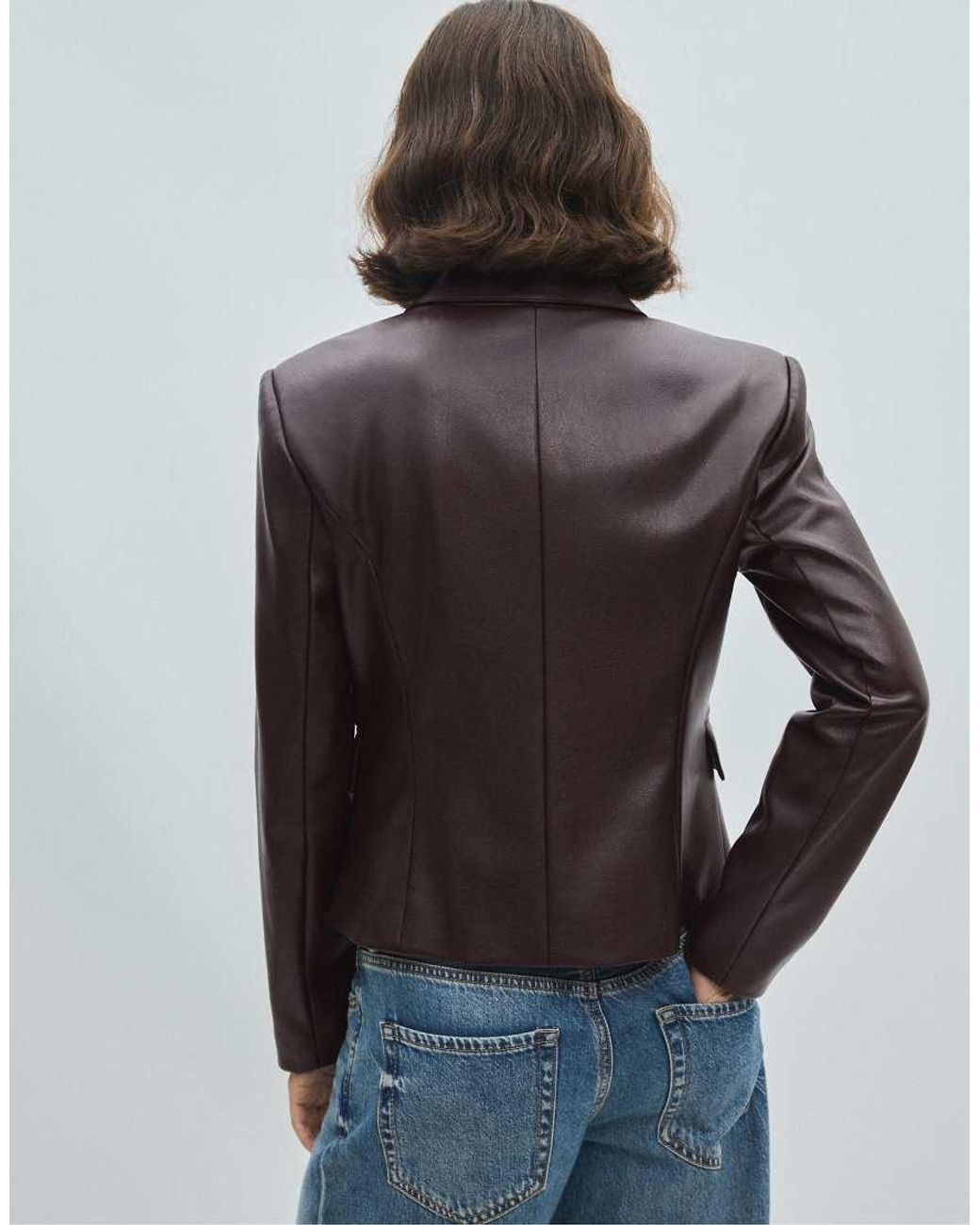 Stradivarius Blue Short Fitted Leather Effect Blazer