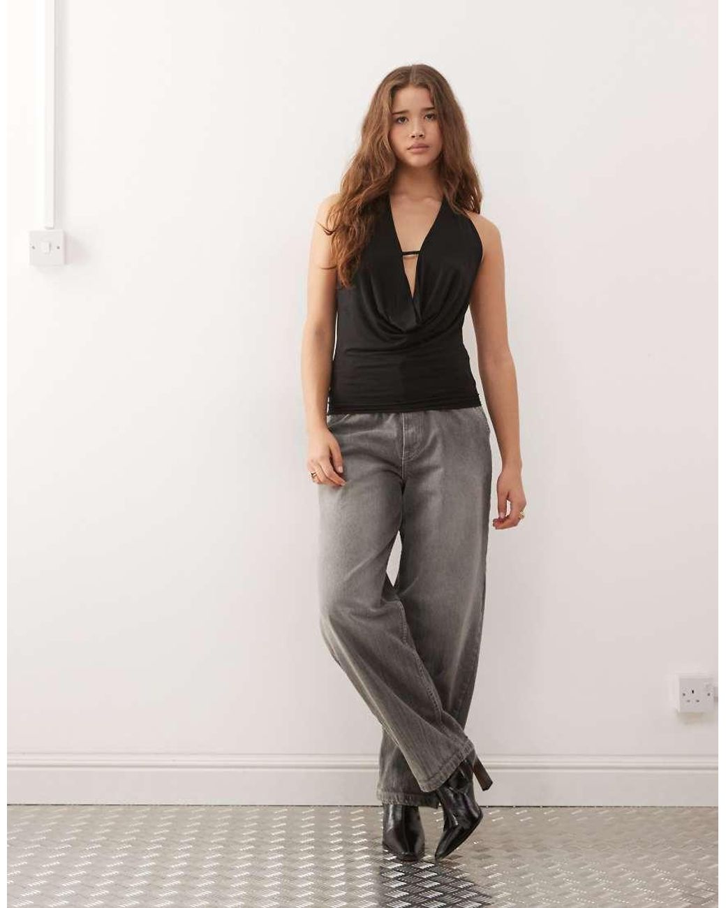 Weekday Black Drape Front Waterfall Top