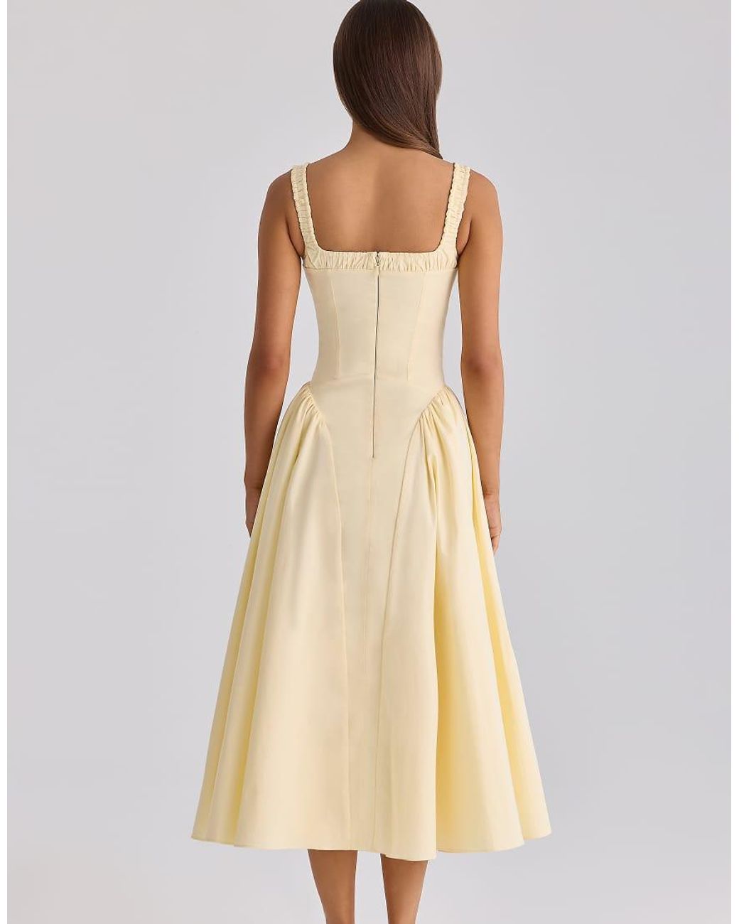 House Of Cb Natural Dorothy Lemon Cotton Midi Sundress