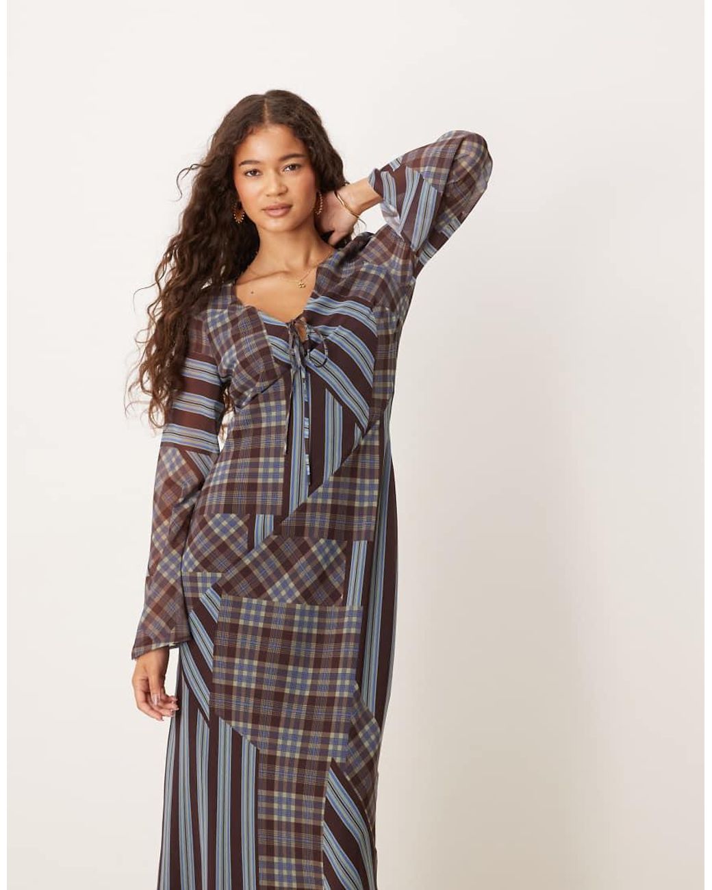 ASOS Multicolor Flared Sleeve V Neck Maxi Dress