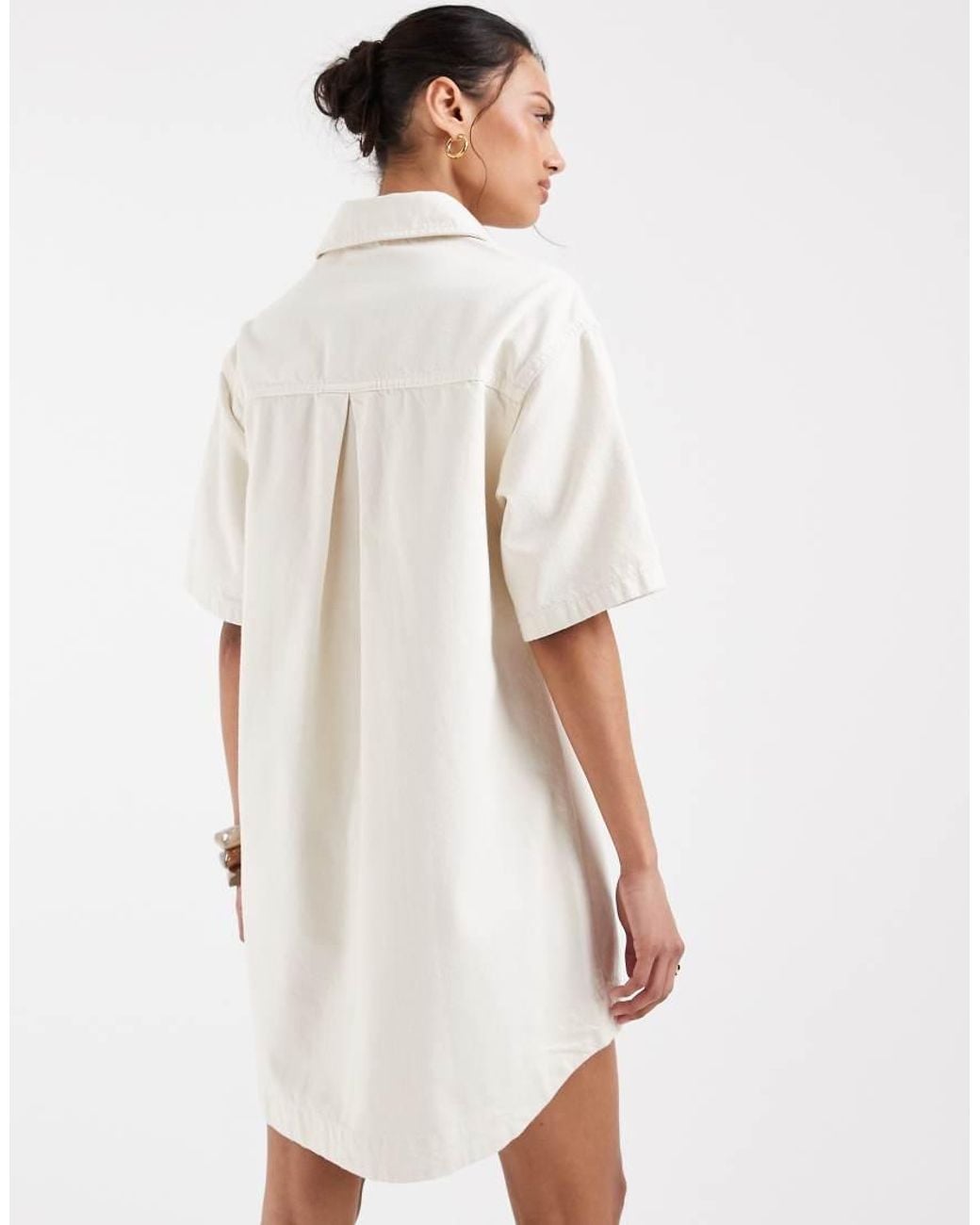 ASOS White Denim Boxy Shirt Dress With Pocket Detail