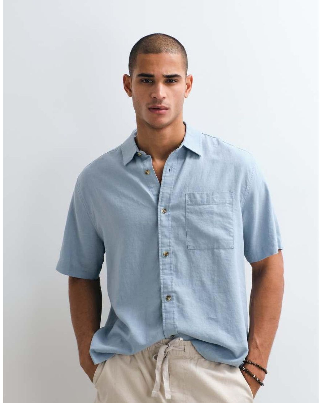 ASOS Blue Relaxed Linen Blend Shirt for men
