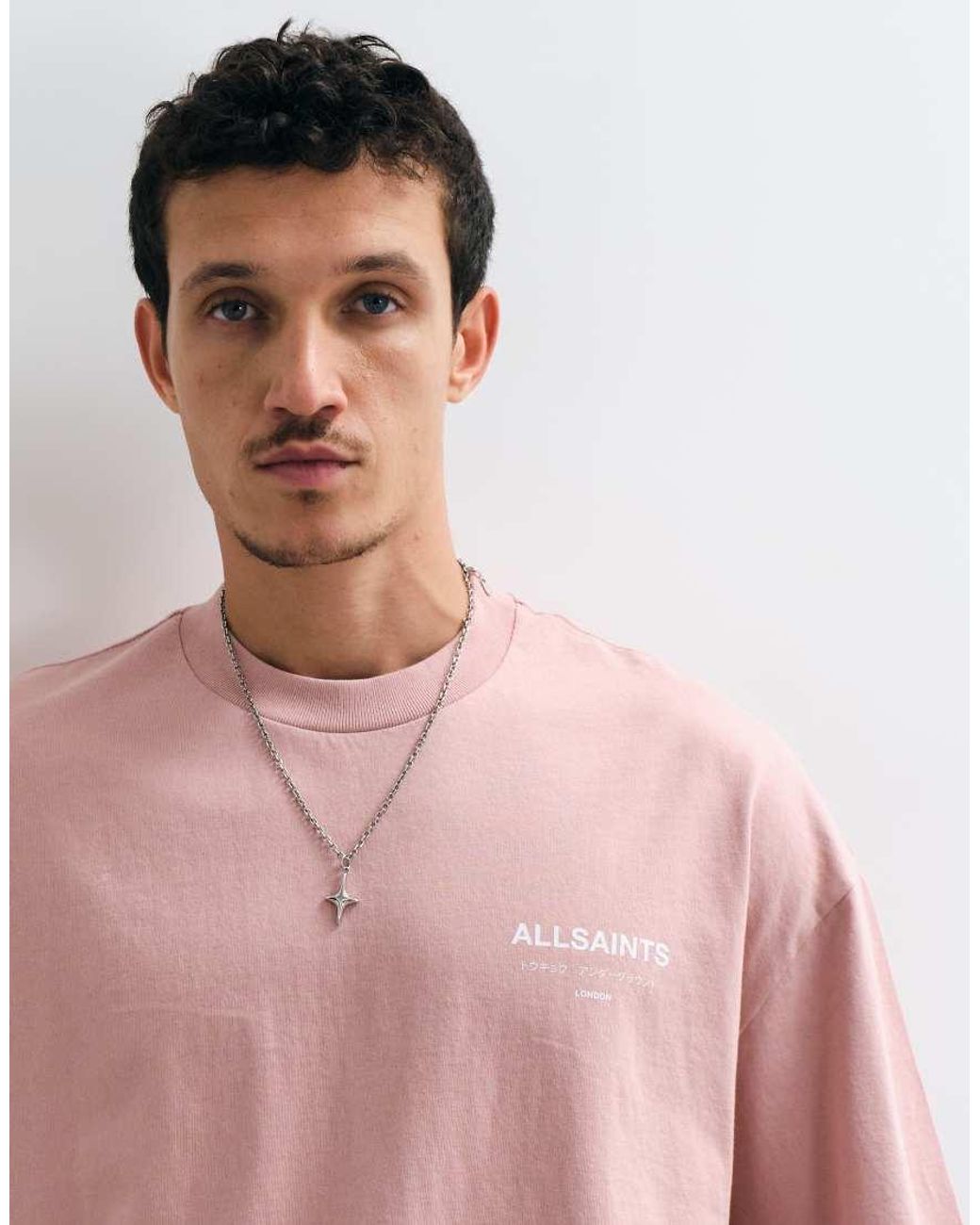 AllSaints Red Underground Short Sleeve Graphic Logo T-shirt With Back Print for men