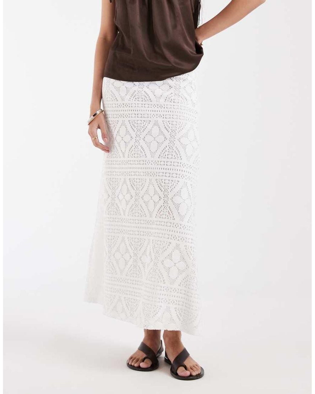 Pieces White Crochet Maxi Skirt
