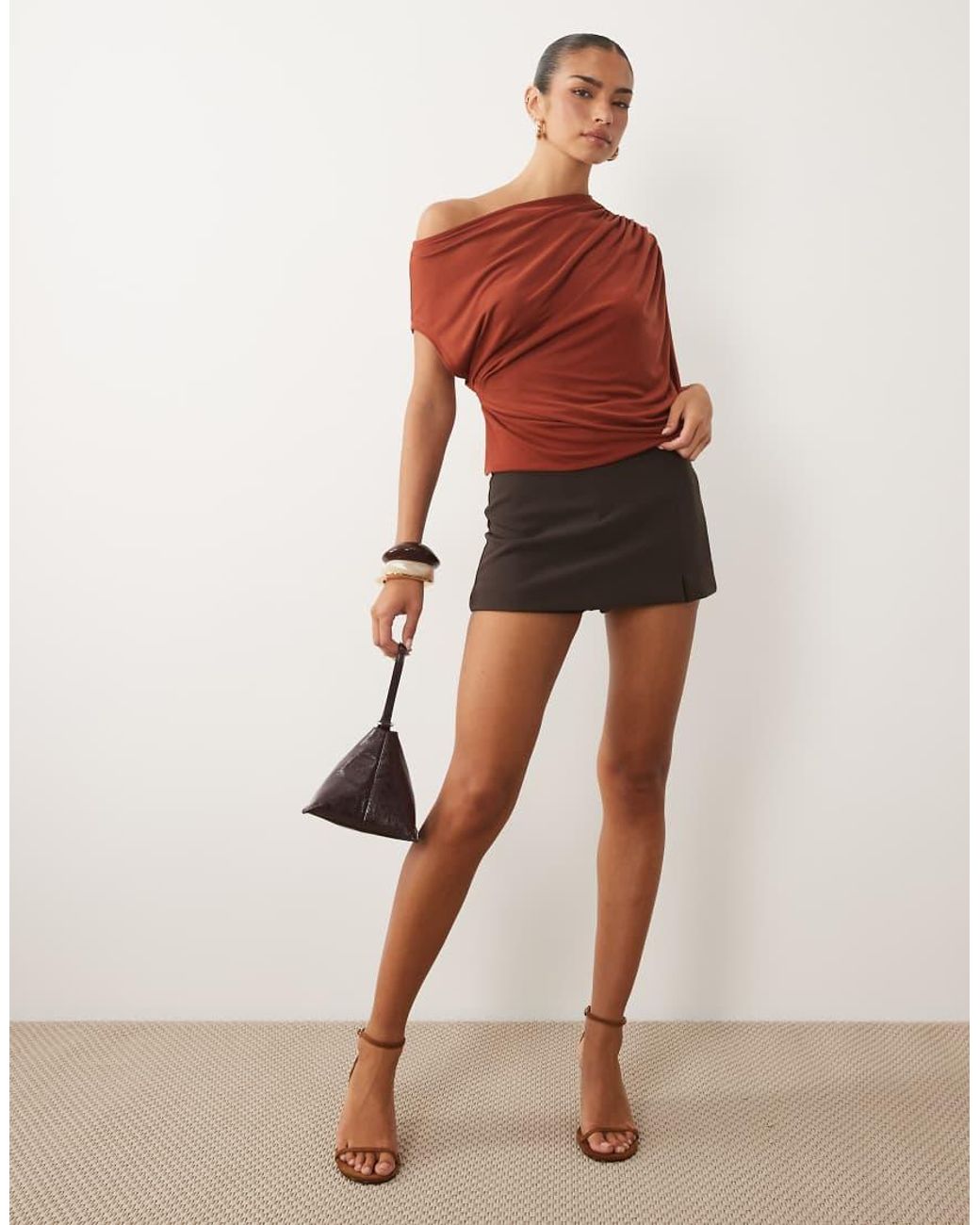 ASOS Red Asymmetric Ruched Cape Sleeve Top