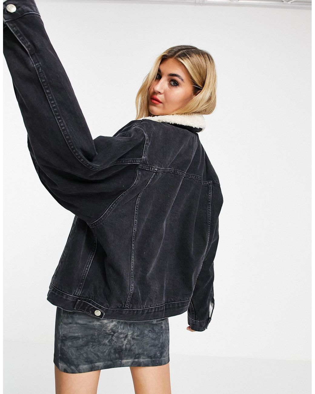 TOPSHOP Oversized Borg Denim Jacket in 