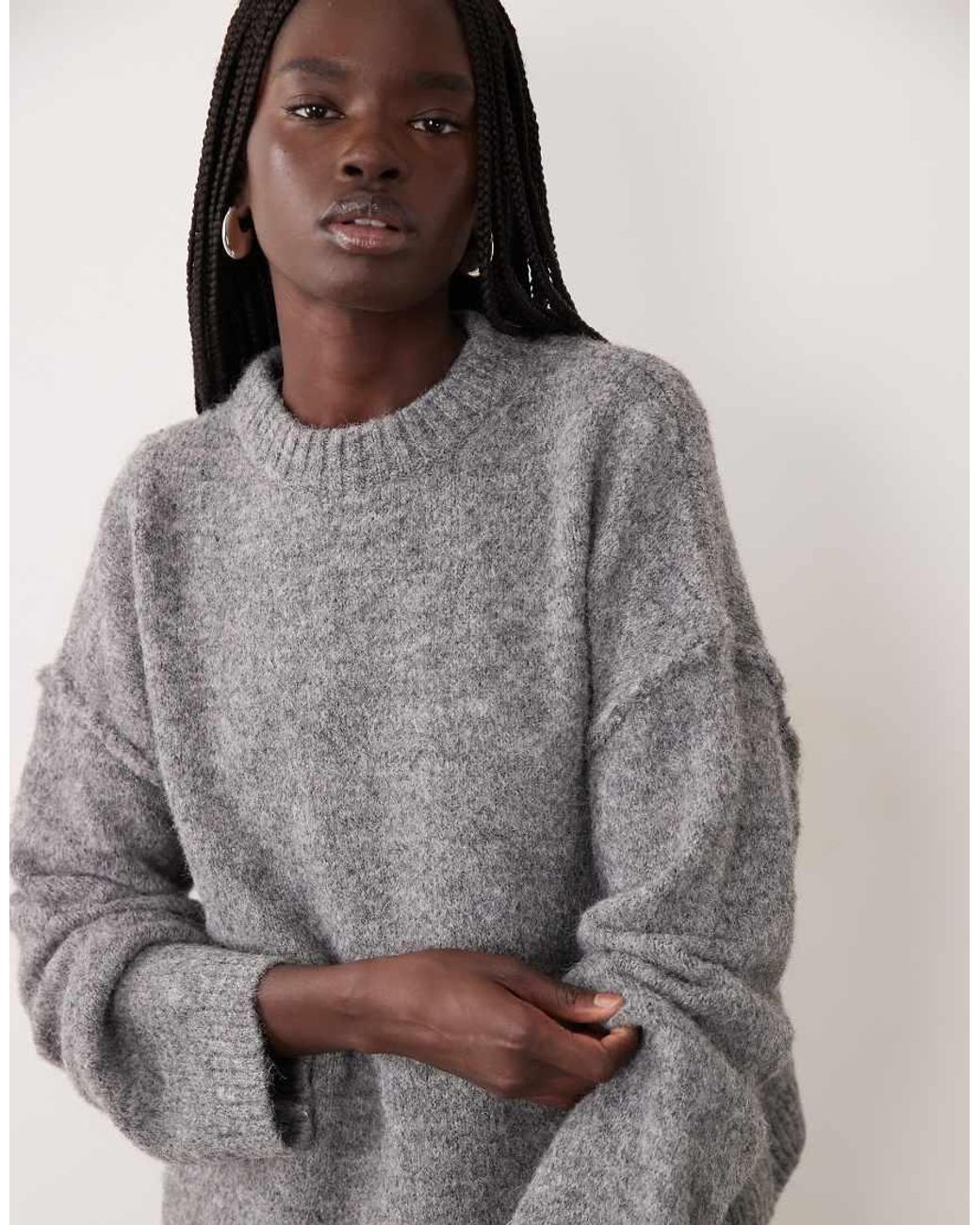 Miss Selfridge Gray Crew Neck Slouch Sweater