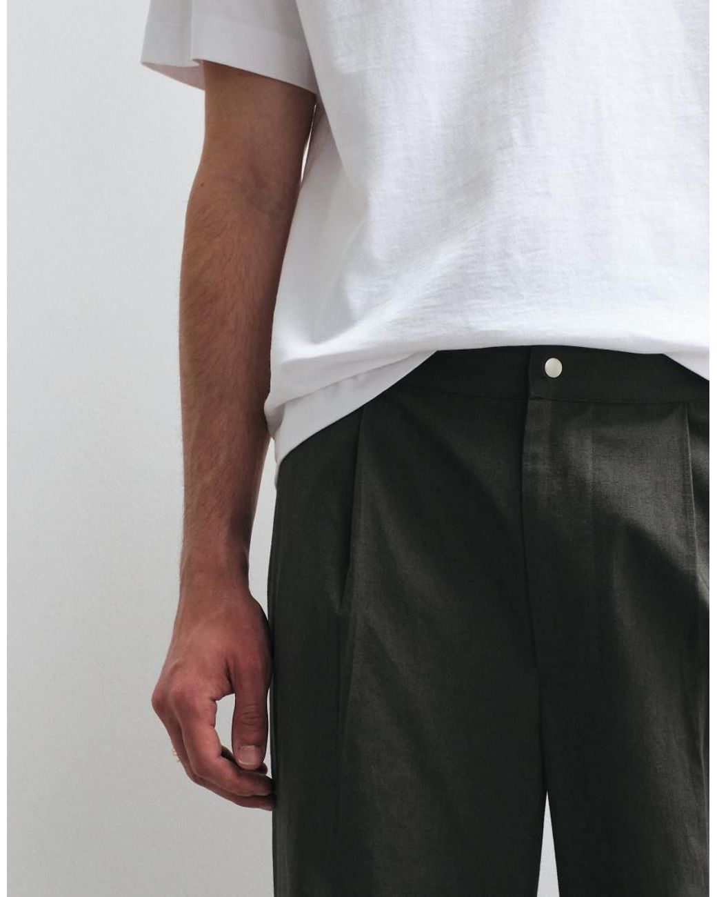 ASOS COLLECTIVE White Ac-b-253 Straight Fit Cotton Woven Trim Pants With Linen for men